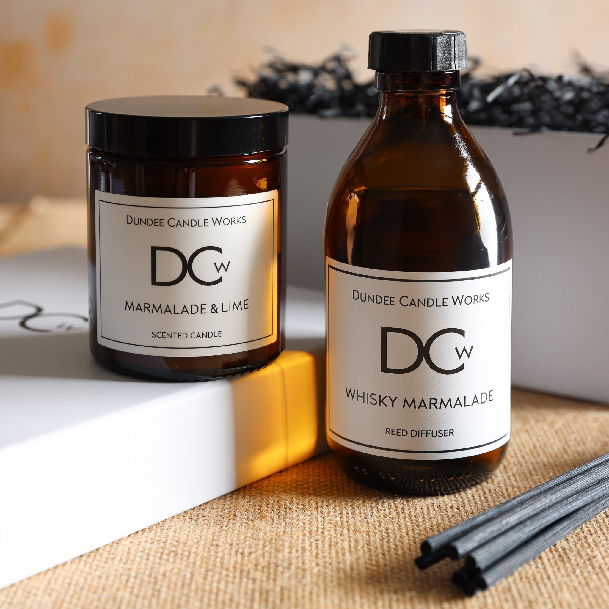 The Marmalade Gift Set by Dundee Candle Works in bright lifestyle setting